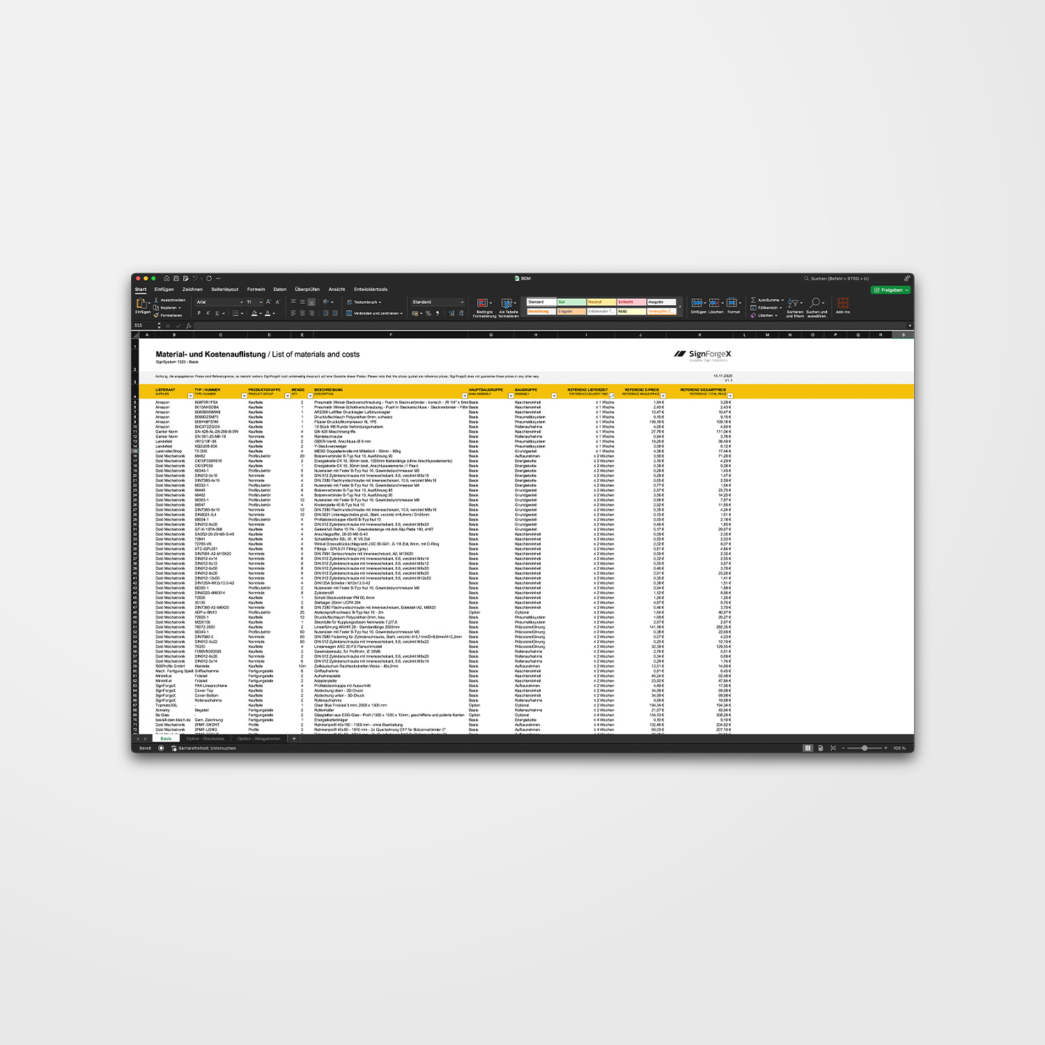 SignSystem 1320 - BOM